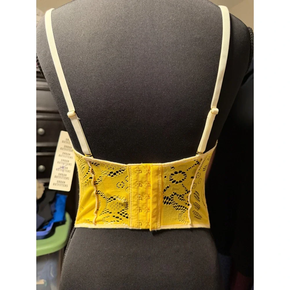 Urban Outfitters Yellow Lace Corset Top Underwire Lace Up Bustier Top OB1451091
